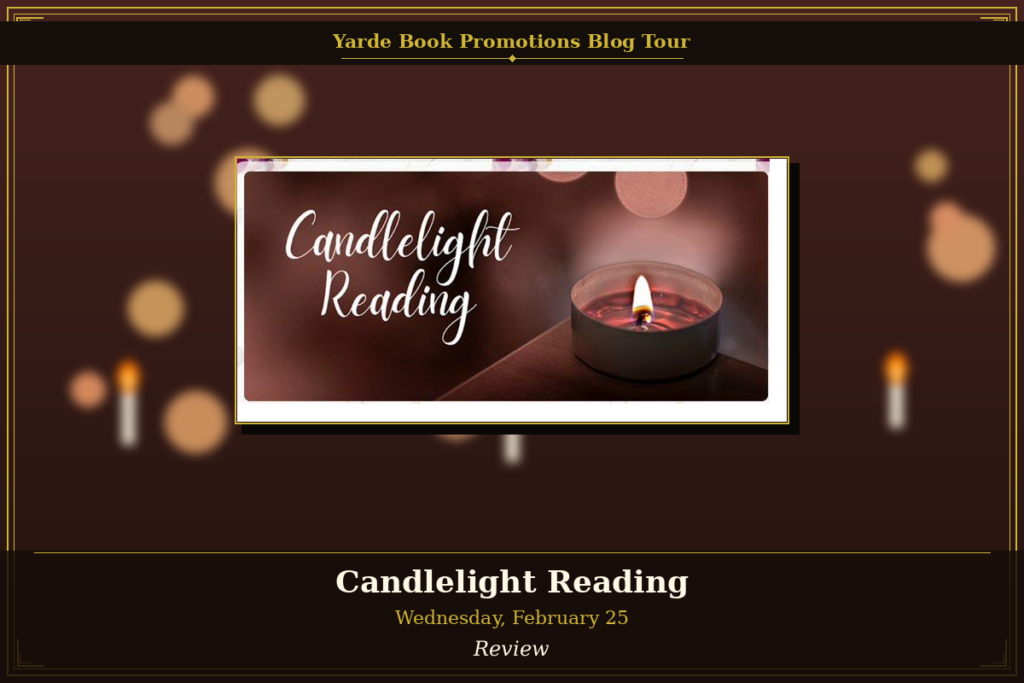 Candlelight reading with a warm glowing candle in a cozy setting.